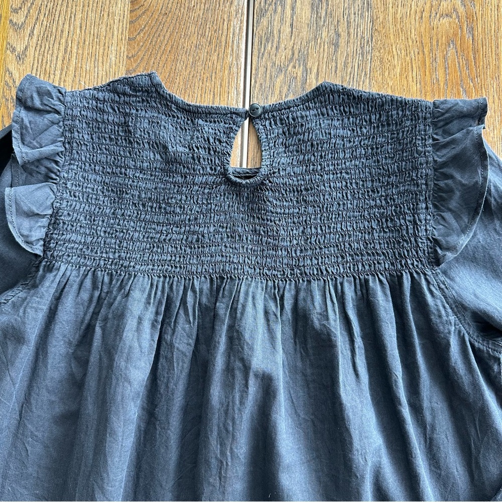 Madewell Black Smocked Bodice Ruffle Shoulder Peasant Top - Picture 5 of 12